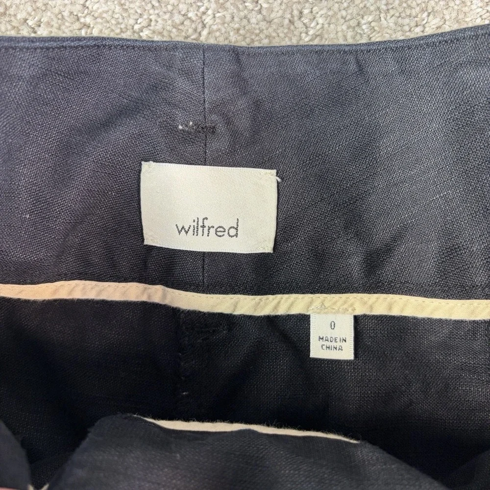 Aritzia Wilfred Paperbag Waist Pants Size 0 Black Cotton Linen Blend Cropped Tie